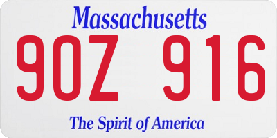 MA license plate 9OZ916