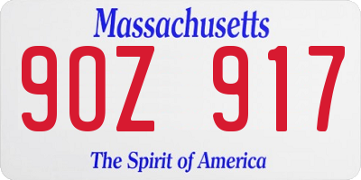 MA license plate 9OZ917