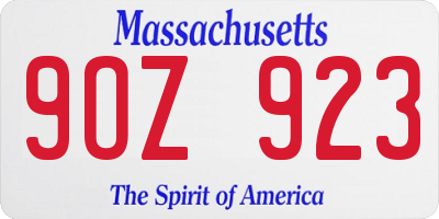 MA license plate 9OZ923