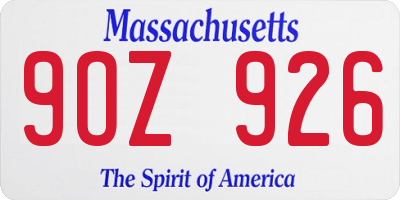 MA license plate 9OZ926
