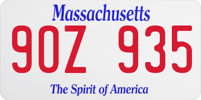 MA license plate 9OZ935