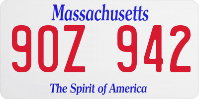 MA license plate 9OZ942