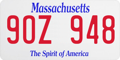 MA license plate 9OZ948