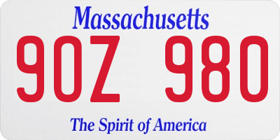 MA license plate 9OZ980