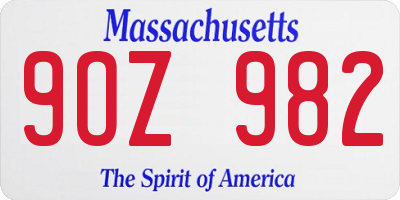 MA license plate 9OZ982