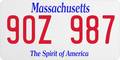 MA license plate 9OZ987