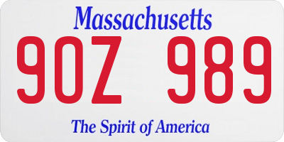 MA license plate 9OZ989