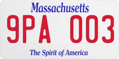 MA license plate 9PA003