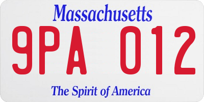 MA license plate 9PA012