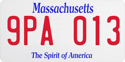 MA license plate 9PA013