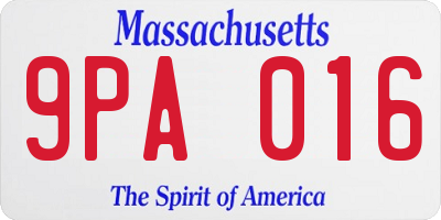 MA license plate 9PA016