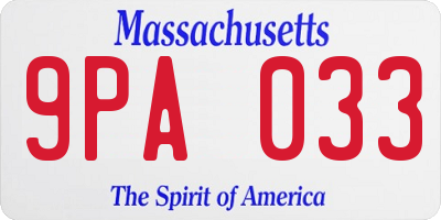 MA license plate 9PA033