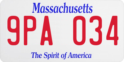 MA license plate 9PA034