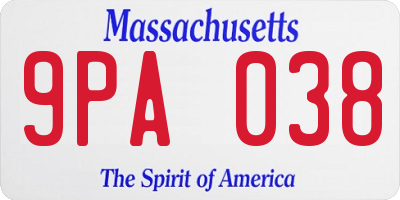 MA license plate 9PA038