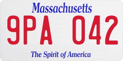 MA license plate 9PA042