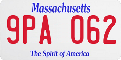 MA license plate 9PA062