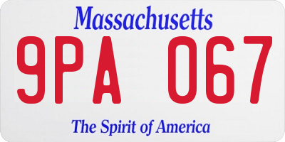 MA license plate 9PA067