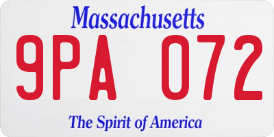 MA license plate 9PA072