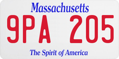 MA license plate 9PA205