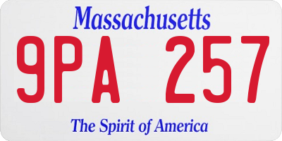 MA license plate 9PA257