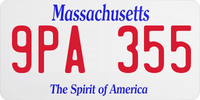 MA license plate 9PA355