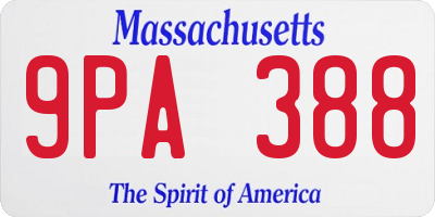 MA license plate 9PA388