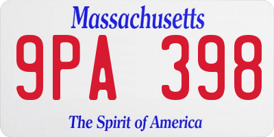 MA license plate 9PA398