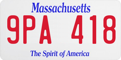 MA license plate 9PA418