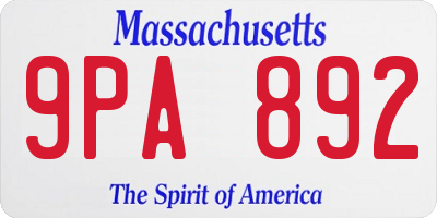 MA license plate 9PA892