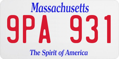 MA license plate 9PA931