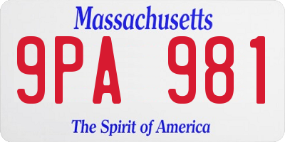 MA license plate 9PA981