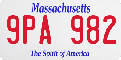 MA license plate 9PA982