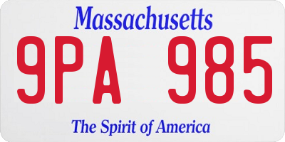MA license plate 9PA985