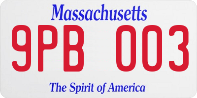 MA license plate 9PB003
