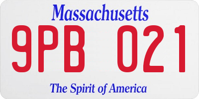 MA license plate 9PB021