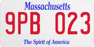 MA license plate 9PB023