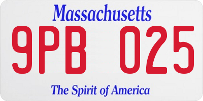MA license plate 9PB025