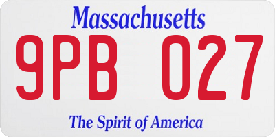 MA license plate 9PB027