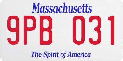 MA license plate 9PB031