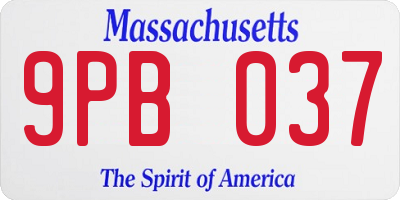 MA license plate 9PB037