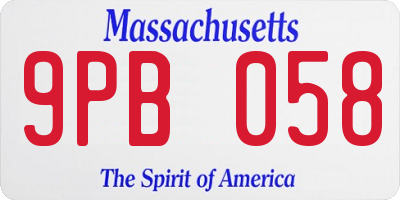 MA license plate 9PB058