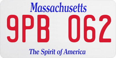 MA license plate 9PB062