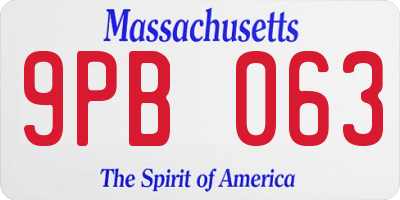 MA license plate 9PB063
