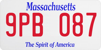 MA license plate 9PB087