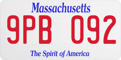 MA license plate 9PB092