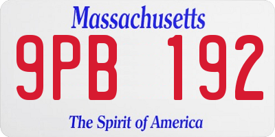 MA license plate 9PB192