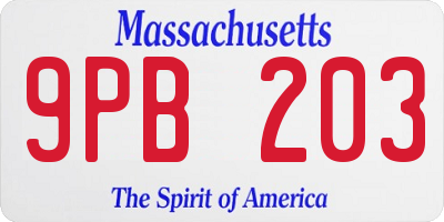 MA license plate 9PB203