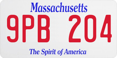 MA license plate 9PB204