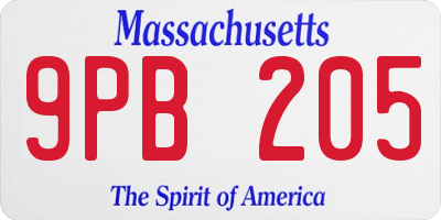 MA license plate 9PB205