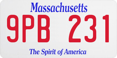 MA license plate 9PB231